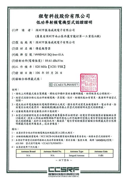 China VANSHUI ENTERPRISE COMPANY LIMITED zertifizierungen